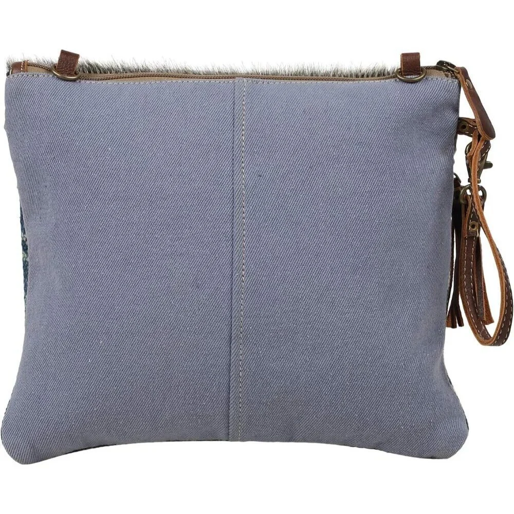 Upcycled Canvas Leather Crossbody Bag Small Zipper Closure Womens